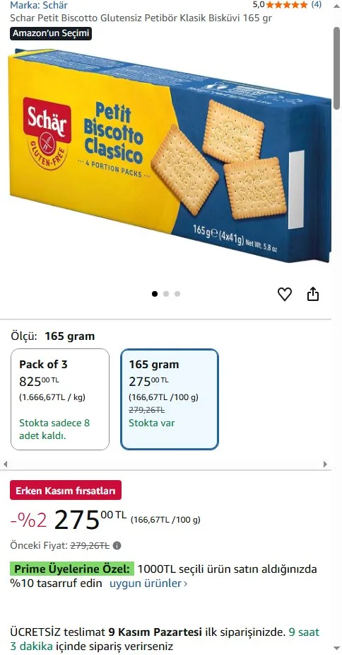 Schar Petit Biscotto Glutensiz Petibör Klasik Bisküvi 165 gr