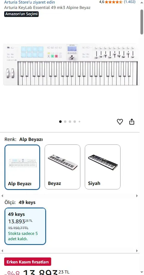 Arturia KeyLab Essential 49 mk3 Alpine Beyaz