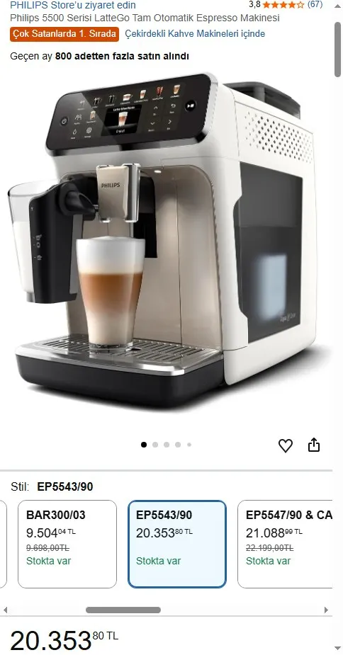 Philips 5500 Serisi LatteGo Tam Otomatik Espresso Makinesi