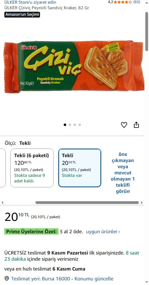 ÜLKER Çiziviç Peynirli Sandviç Kraker, 82 Gr