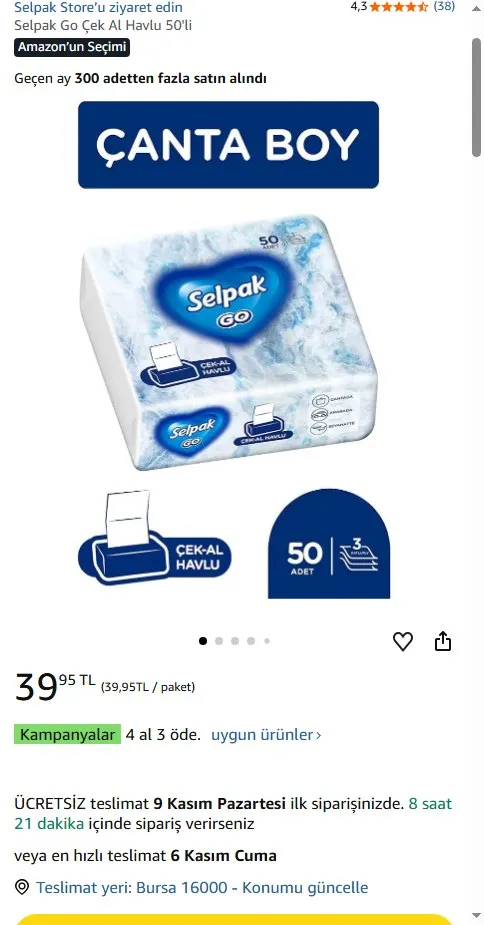 Selpak Go Çek Al Havlu 50'li