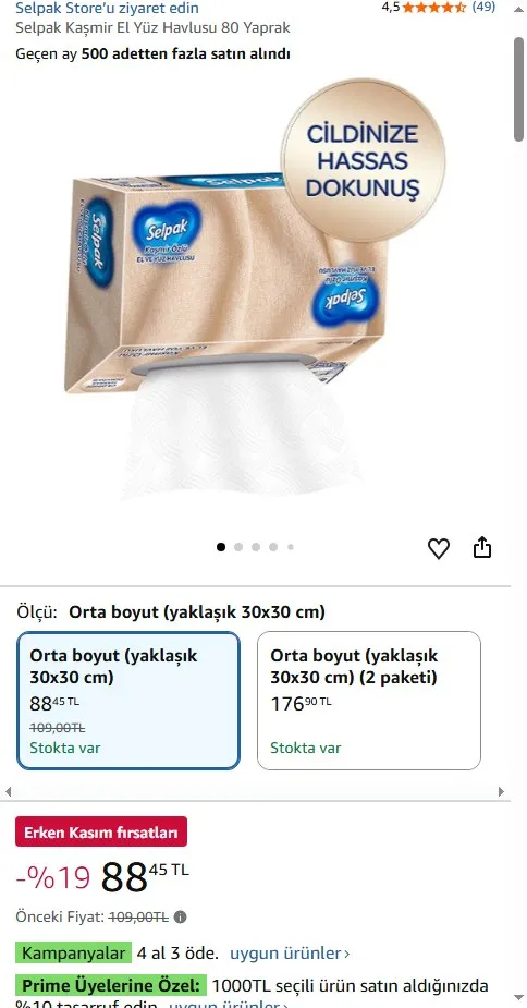 Selpak Kaşmir El Yüz Havlusu 80 Yaprak