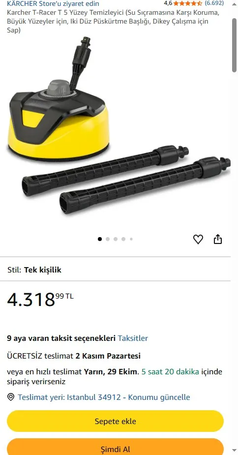 Karcher T-Racer T 5 Yüzey Temizleyici (Su Sıçramasına Karşı Koruma, Büyük Yüzeyler için, Iki Düz Püskürtme Başlığı, Dikey Çalışma için Sap)