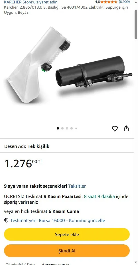 Karcher, 2.885/018.0 El Başlığı, Se 4001/4002 Elektrikli Süpürge için Uygun, Beyaz