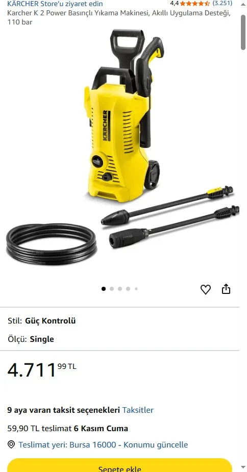 Karcher K 2 Power Basınçlı Yıkama Makinesi, Akıllı Uygulama Desteği, 110 bar