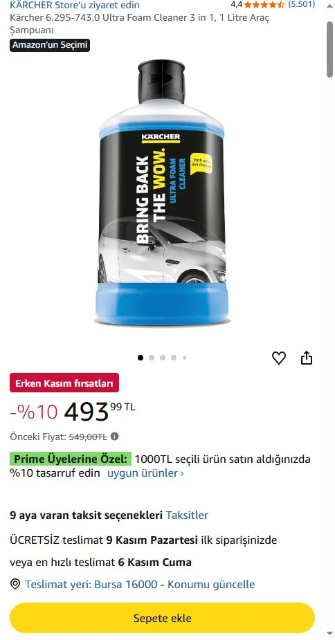 Kärcher 6.295-743.0 Ultra Foam Cleaner 3 in 1, 1 Litre Araç Şampuanı