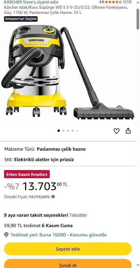 Kärcher Islak/Kuru Süpürge WD 5 S V-25/5/22, Üfleme Fonksiyonu, Güç: 1100 W, Paslanmaz Çelik Hazne: 25 L