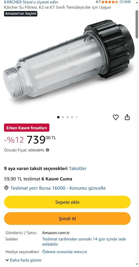 Kärcher Su Filtresi, K2 ve K7 Sınıfı Temizleyiciler için Uygun
