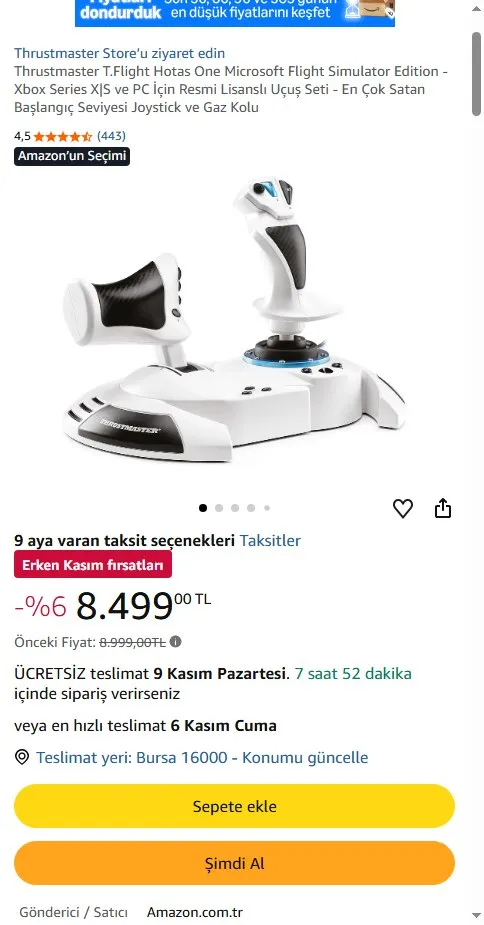 Thrustmaster T.Flight Hotas One Microsoft Flight Simulator Edition - Xbox Series X|S ve PC İçin Resmi Lisanslı Uçuş Seti - En Çok Satan Başlangıç Seviyesi Joystick ve Gaz Kolu