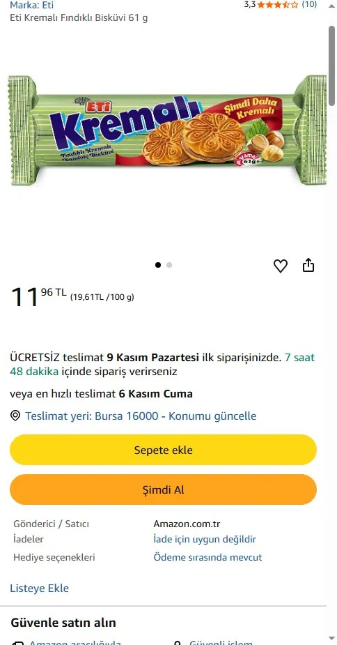 Eti Kremalı Fındıklı Bisküvi 61 g
