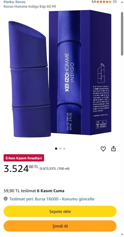 Kenzo Homme Indigo Edp 60 Ml