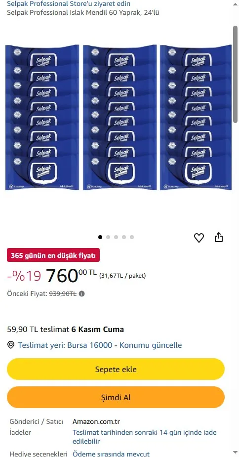 Selpak Professional Islak Mendil 60 Yaprak, 24'lü