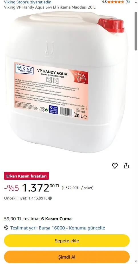 Viking VP Handy Aqua Sıvı El Yıkama Maddesi 20 L