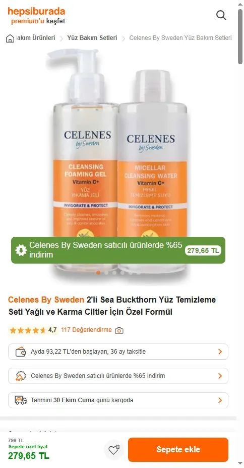 Celenes By Sweden 2'li Sea Buckthorn Yüz Temizleme Seti Yağlı ve Karma Ciltler İçin Özel Formül
