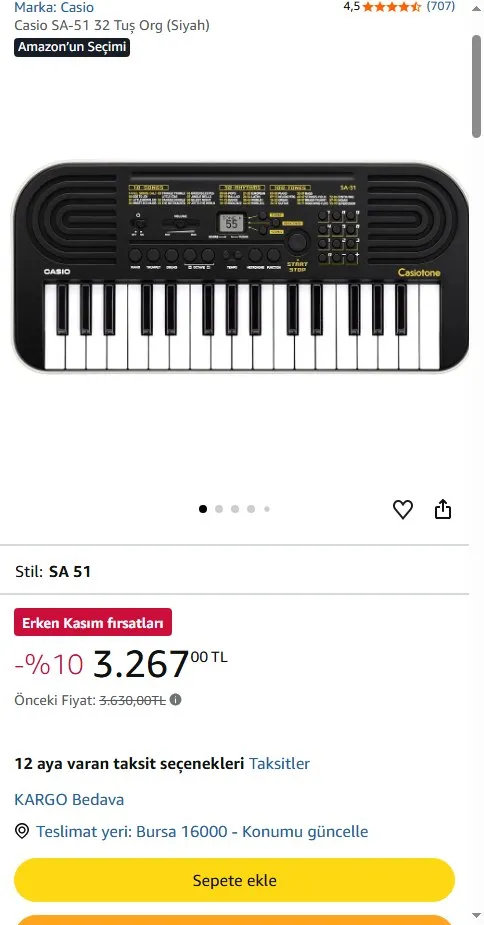 Casio SA-51 32 Tuş Org (Siyah)