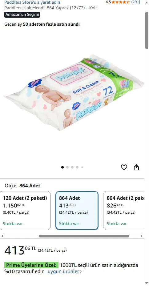 Paddlers Islak Mendil 864 Yaprak (12x72) – Koli