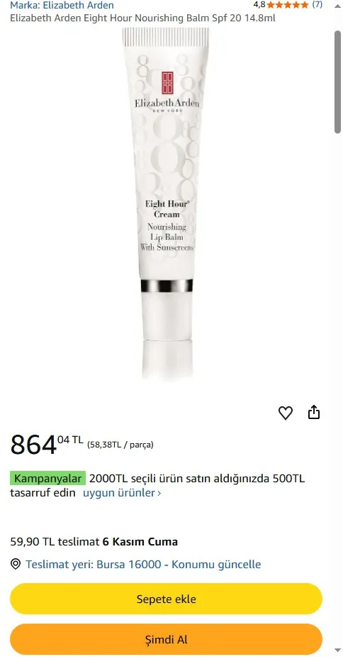 Elizabeth Arden Eight Hour Nourishing Balm Spf 20 14.8ml