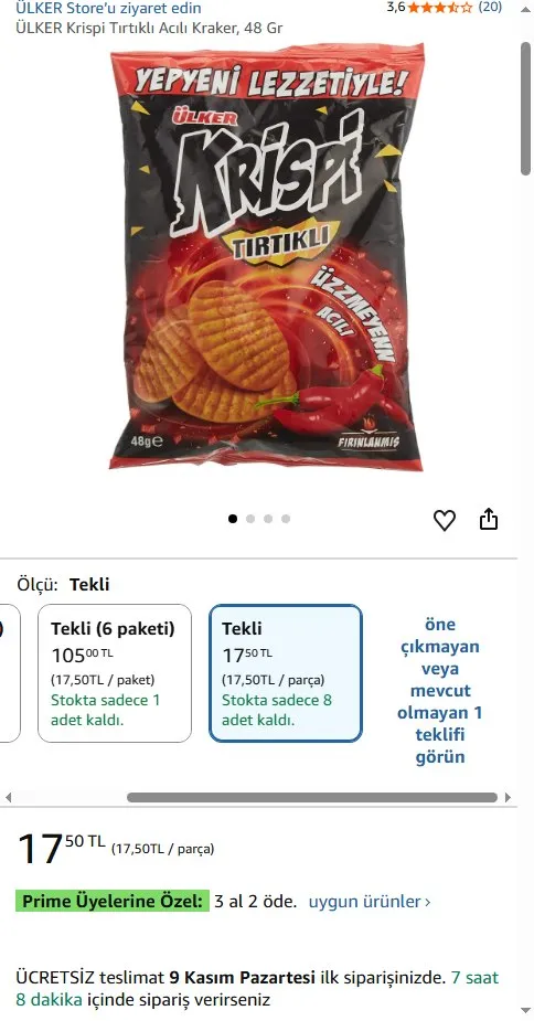 ÜLKER Krispi Tırtıklı Acılı Kraker, 48 Gr