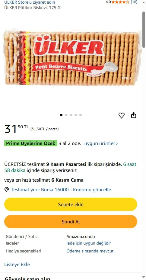 ÜLKER Pötibör Bisküvi, 175 Gr
