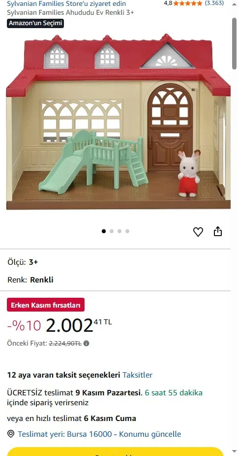 Sylvanian Families Ahududu Ev Renkli 3+