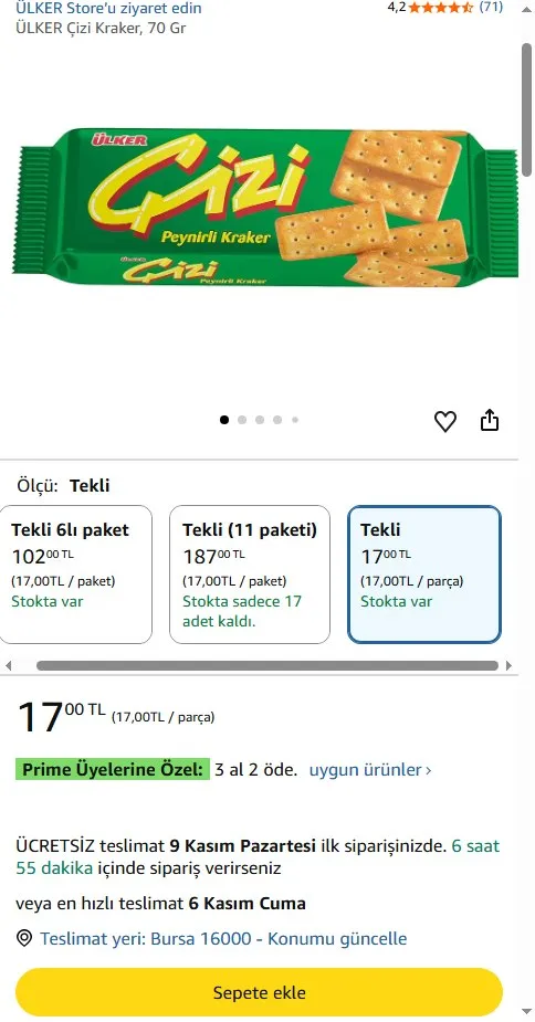 ÜLKER Çizi Kraker, 70 Gr
