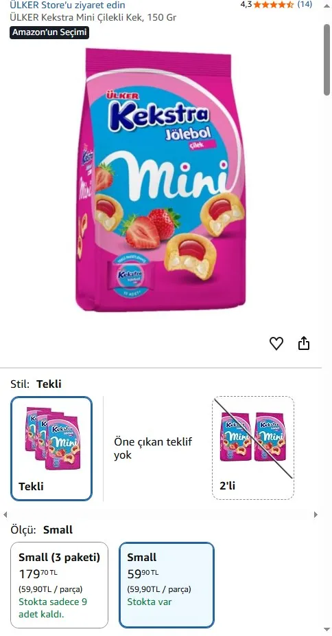 ÜLKER Kekstra Mini Çilekli Kek, 150 Gr