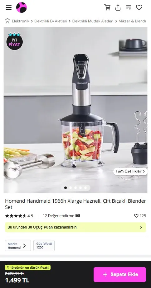 Homend Handmaid 1966h Xlarge Hazneli, Çift Bıçaklı Blender Set