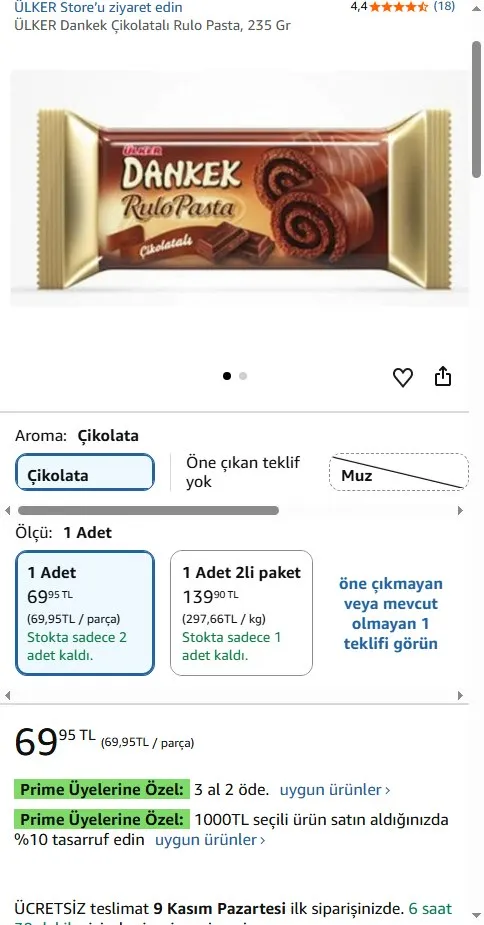 ÜLKER Dankek Çikolatalı Rulo Pasta, 235 Gr