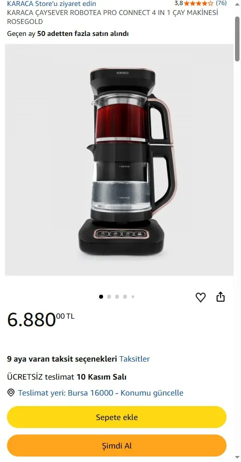 KARACA ÇAYSEVER ROBOTEA PRO CONNECT 4 IN 1 ÇAY MAKİNESİ ROSEGOLD