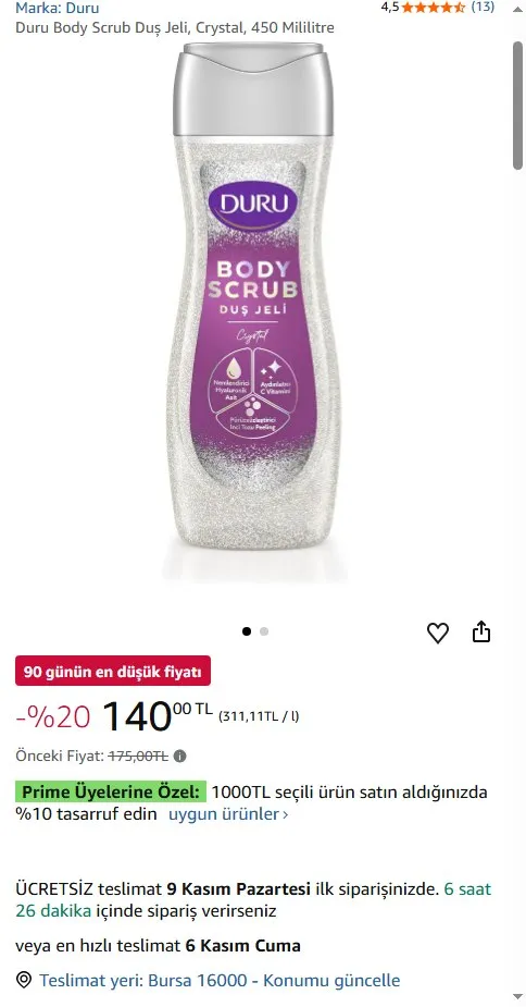Duru Body Scrub Duş Jeli, Crystal, 450 Mililitre