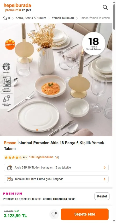 Emsan İstanbul Porselen Akis 18 Parça 6 Kişilik Yemek Takımı