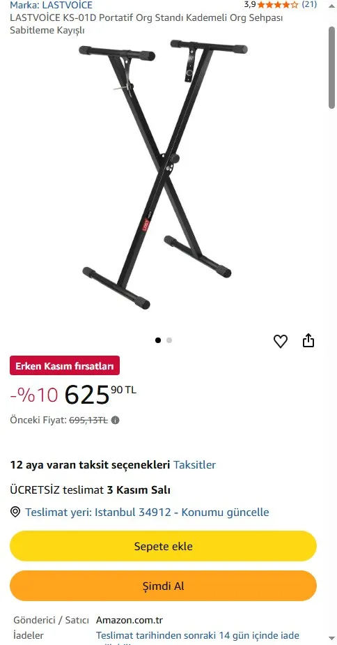 LASTVOİCE KS-01D Portatif Org Standı Kademeli Org Sehpası Sabitleme Kayışlı
