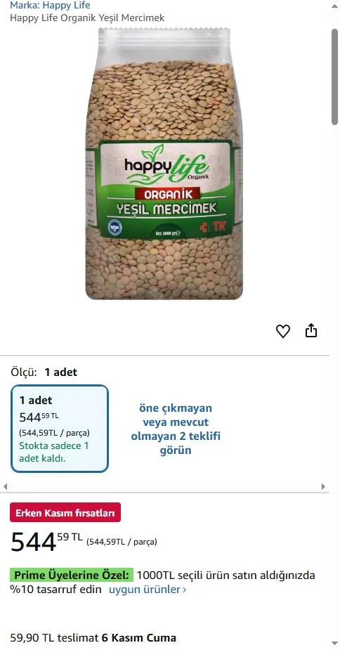 Happy Life Organik Yeşil Mercimek