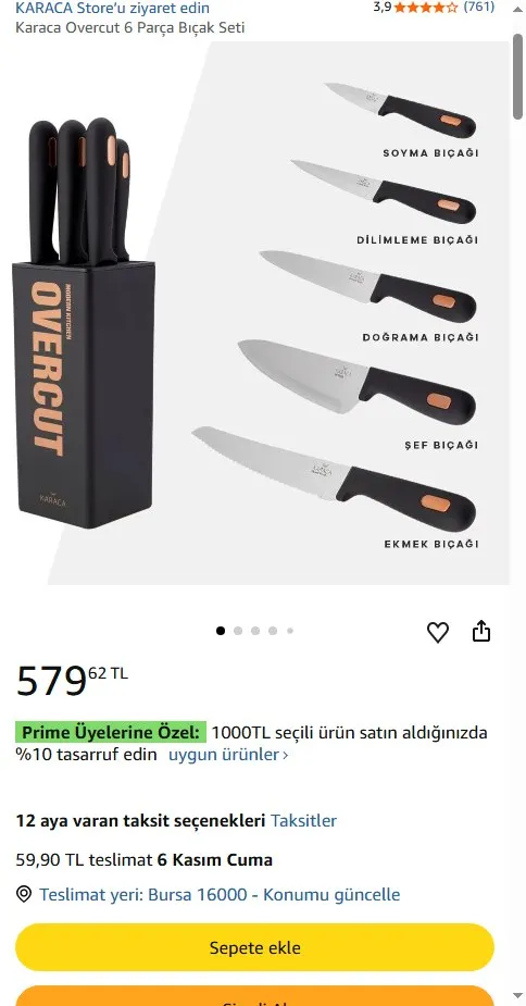 Karaca Overcut 6 Parça Bıçak Seti
