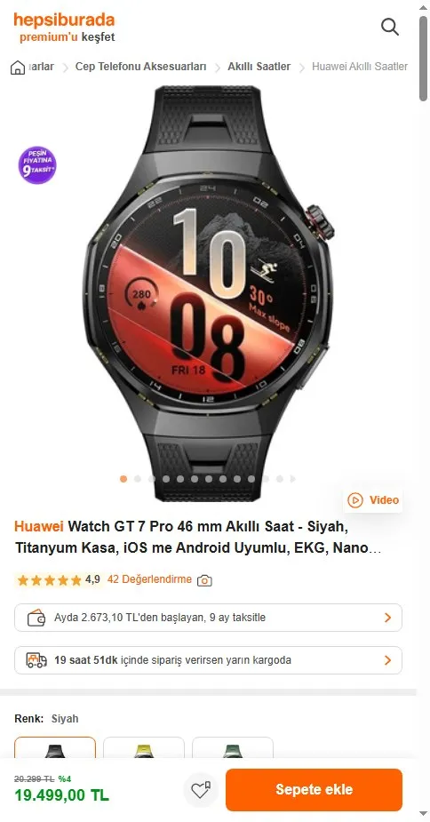 Huawei Watch GT 7 Pro 46 mm Akıllı Saat - Siyah, Titanyum Kasa, iOS me Android Uyumlu, EKG, Nano Seramik Bezel, 21 Güne Varan Pil Ömrü