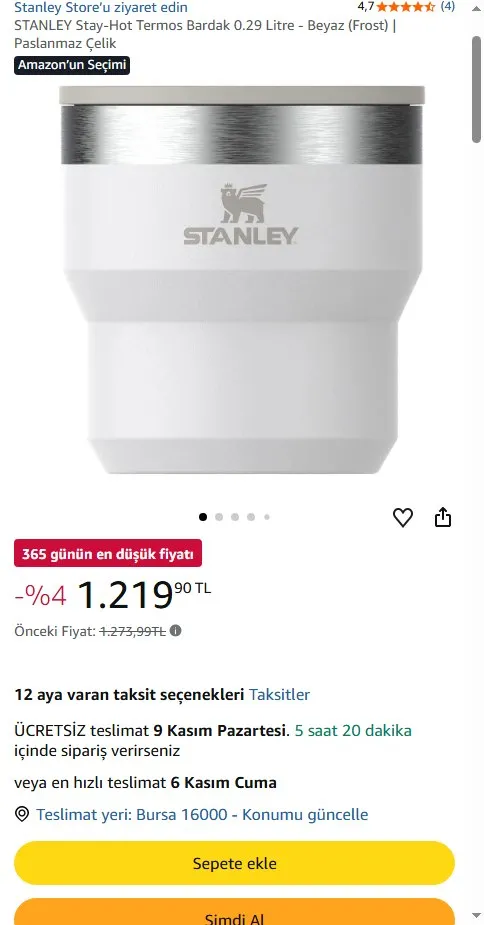 STANLEY Stay-Hot Termos Bardak 0.29 Litre - Beyaz (Frost) | Paslanmaz Çelik