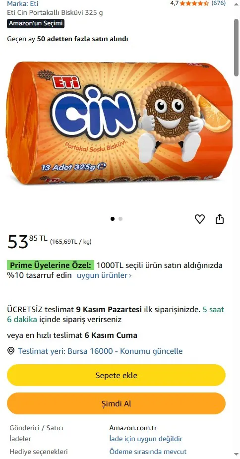 Eti Cin Portakallı Bisküvi 325 g