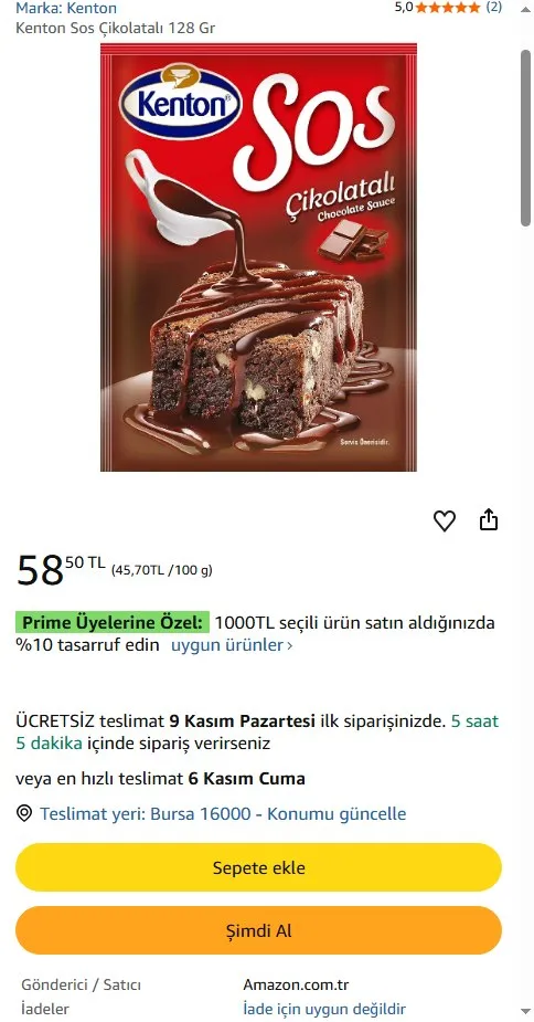 Kenton Sos Çikolatalı 128 Gr