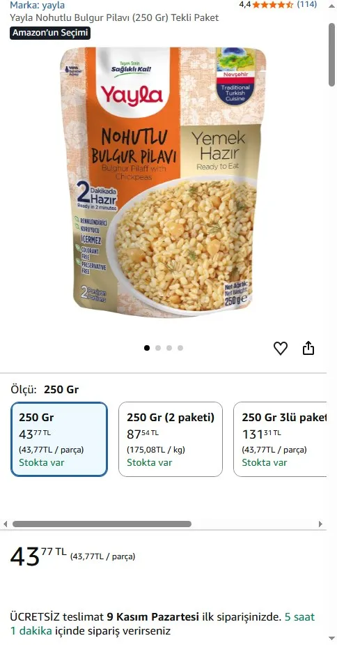 Yayla Nohutlu Bulgur Pilavı (250 Gr) Tekli Paket