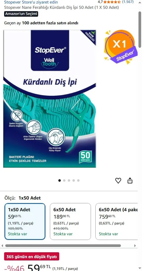 Stopever Nane Ferahlığı Kürdanlı Diş İpi 50 Adet (1 X 50 Adet)