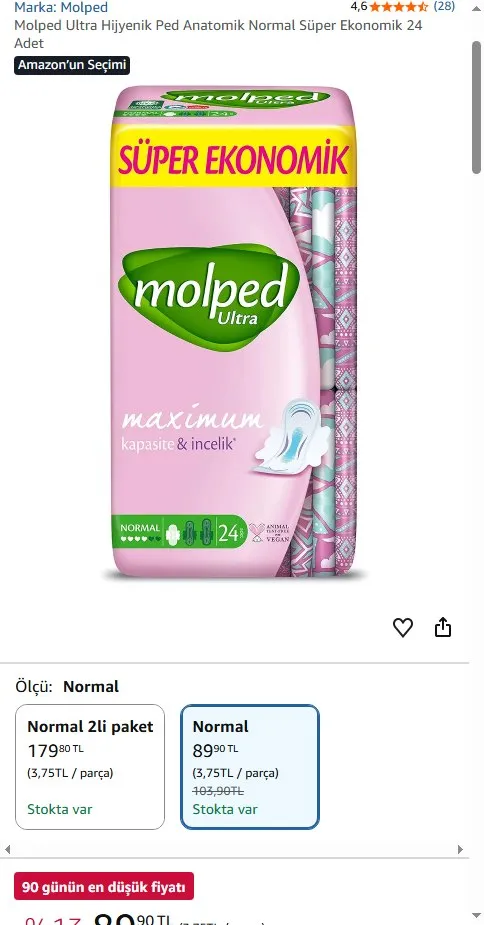 Molped Ultra Hijyenik Ped Anatomik Normal Süper Ekonomik 24 Adet