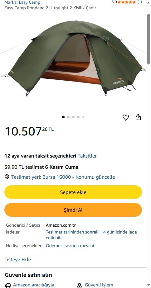 Easy Camp Rondane 2 Ultralight 2 Kişilik Çadır