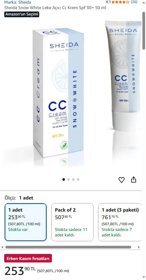 Sheida Snow White Leke Açıcı Cc Krem Spf 30+ 50 ml
