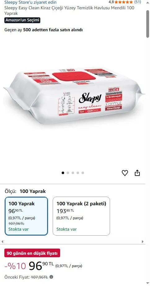 Sleepy Easy Clean Kiraz Çiçeği Yüzey Temizlik Havlusu Mendili 100 Yaprak