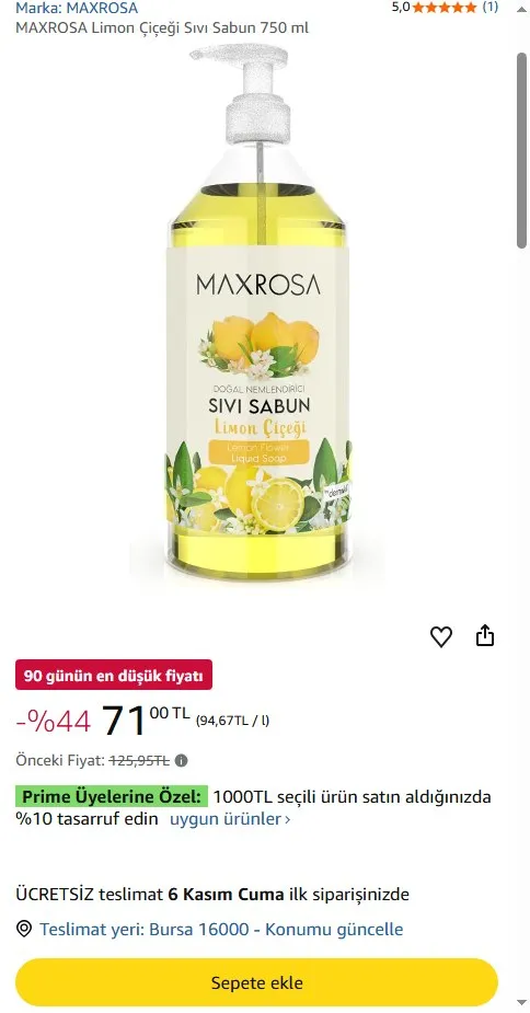 MAXROSA Limon Çiçeği Sıvı Sabun 750 ml