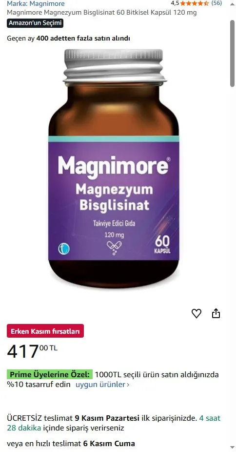 Magnimore Magnezyum Bisglisinat 60 Bitkisel Kapsül 120 mg