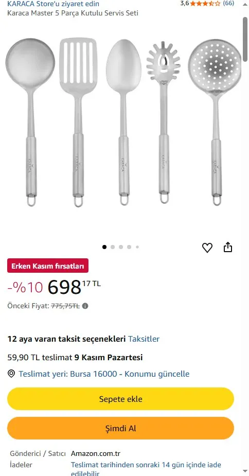 Karaca Master 5 Parça Kutulu Servis Seti