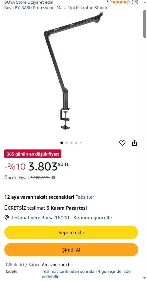 Boya BY-BA30 Profesyonel Masa Tipi Mikrofon Standı