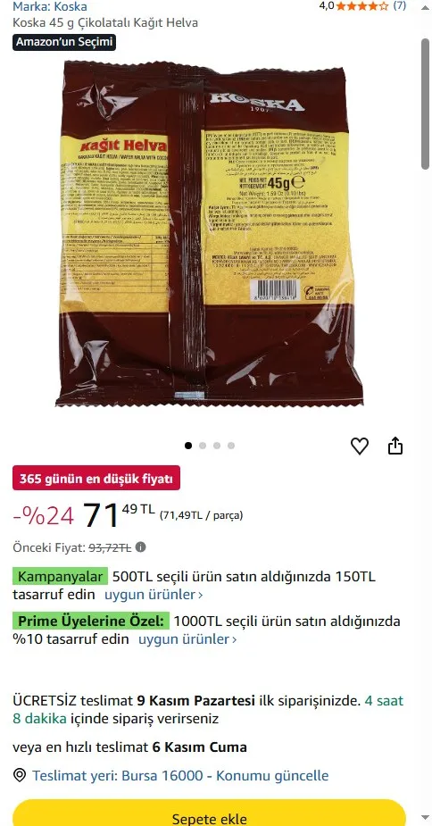 Koska 45 g Çikolatalı Kağıt Helva