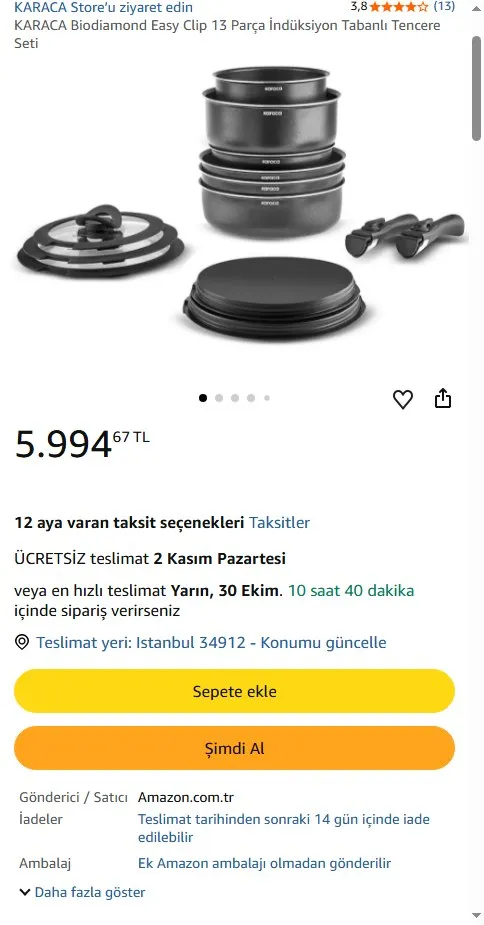 KARACA Biodiamond Easy Clip 13 Parça İndüksiyon Tabanlı Tencere Seti